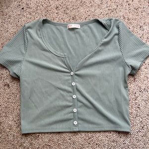Pale sage green cropped button-up tee